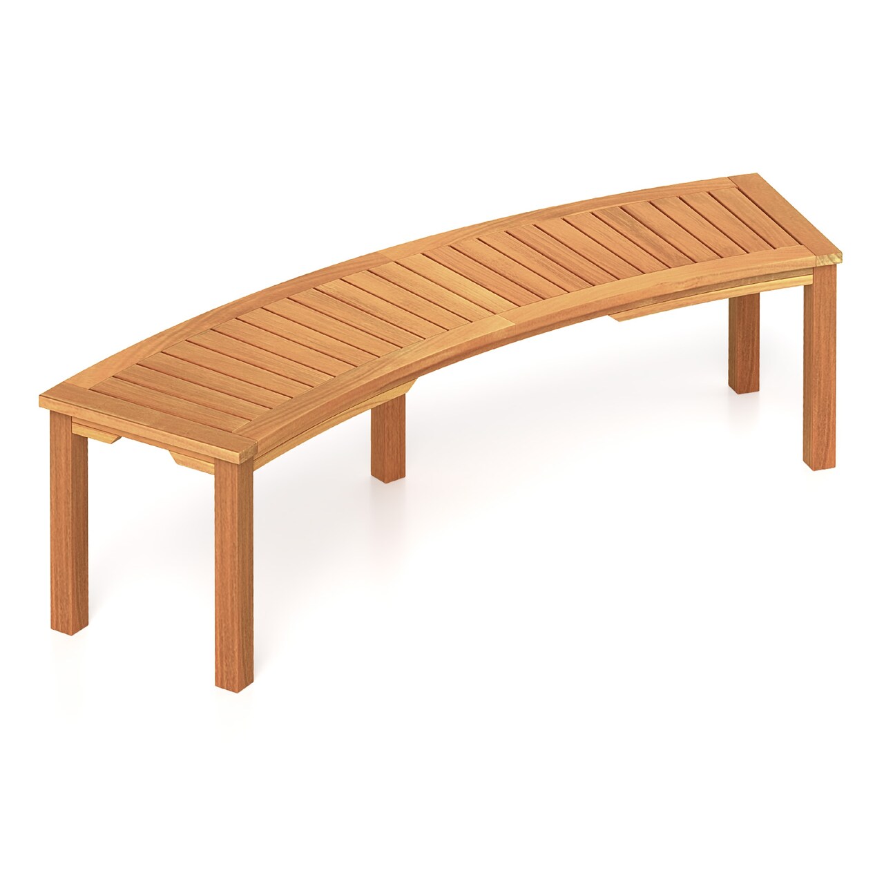 Wooden Outdoor Curved Fire Pit Bench with Slatted Seat and Adjustable Foot-pad 2-Seater for Porch or Garden